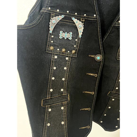 Diane Gilman 1x Fashion Vest cowboy rodeo vntg country plus size colorful denim - Picture 3 of 9